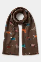 GK6871 Dachshund Print Scarf - Light Brown